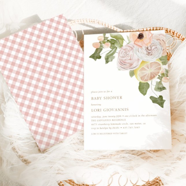 Modern Pink Lemonade Summer Plaid Baby Shower Invitation (Creator Uploaded)