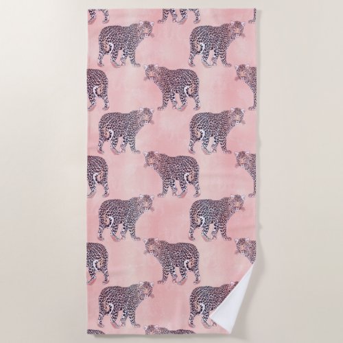 Modern Pink Leopard Animal Pattern Beach Towel