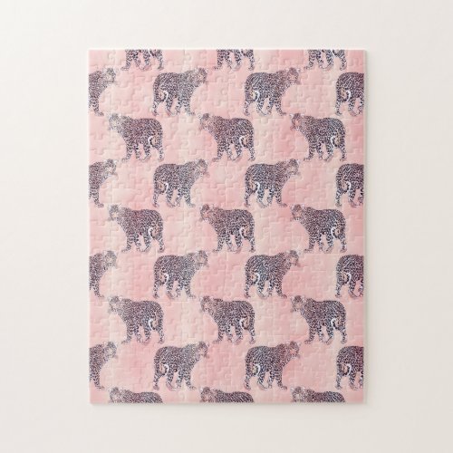 Modern Pink Leopard Animal Pattern Jigsaw Puzzle