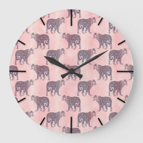 Modern Pink Leopard Animal Pattern Large Clock