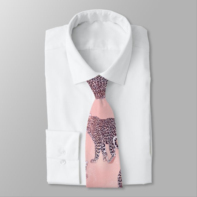 Modern Pink Leopard Animal Pattern Neck Tie (Tied)