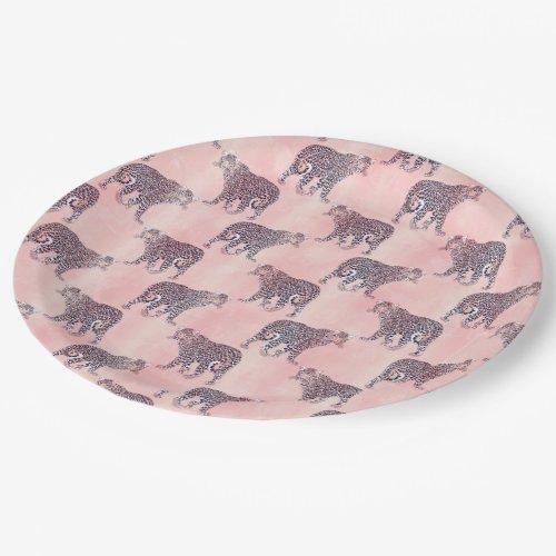 Modern Pink Leopard Animal Pattern Paper Plates