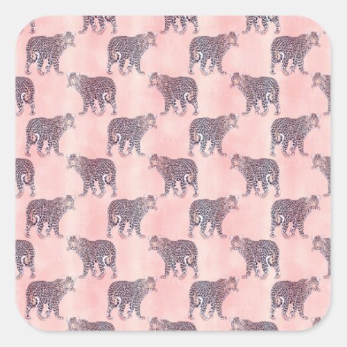 Modern Pink Leopard Animal Pattern Square Sticker