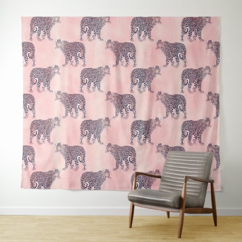 Modern Pink Leopard Animal Pattern Tapestry