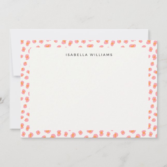 Modern Pink Leopard Animal Print Pattern Note Card (Front)