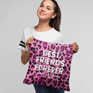 Modern Pink Leopard “Best Friends Forever” Throw Pillow