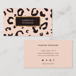 Modern Pink Leopard & Gold Frame Business Card