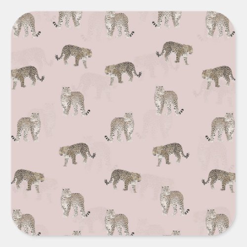 Modern Pink Leopard Jungle Animals Square Sticker