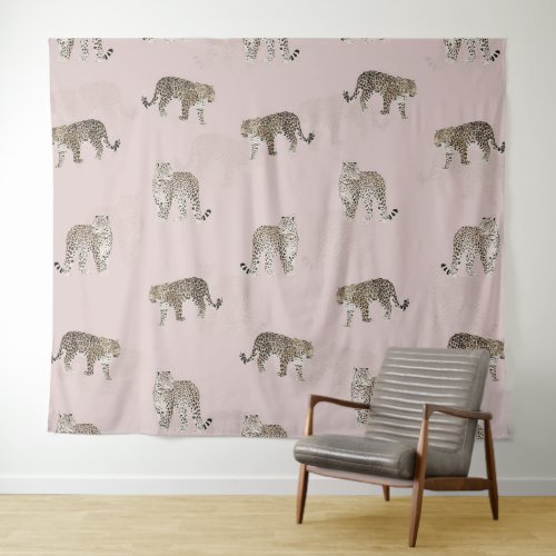 Modern Pink Leopard Jungle Animals Tapestry