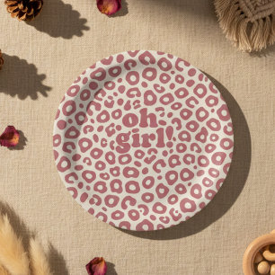 Modern Pink Leopard Oh Girl! Baby Shower Paper Plates