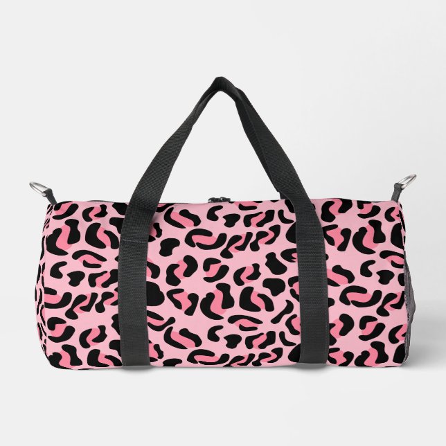 Modern Pink Leopard Pattern Animal Duffle Bag (Front)