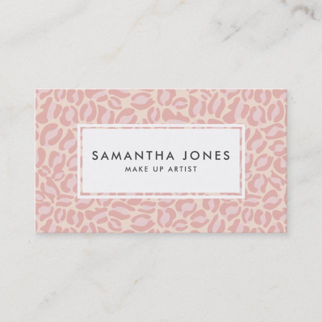 Modern Pink Leopard Print Make Up Artist Business Card (Front)