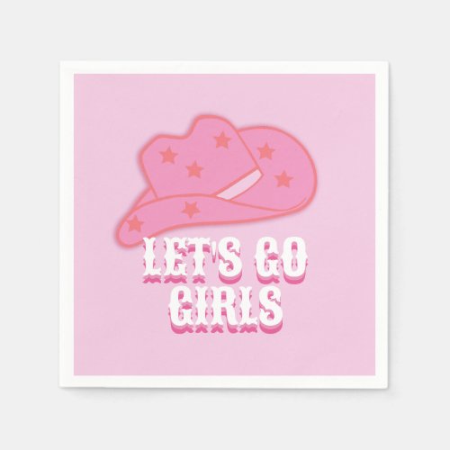 Modern Pink Lets Go Girls Cowboy Hat Rodeo Napkins