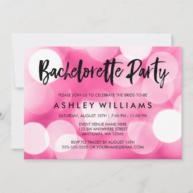 Modern Pink Lights Bachelorette Party Invitations (Front)