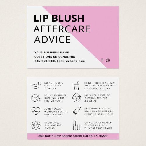 Modern Pink  Lip Blush AfterCare Instruction Card
