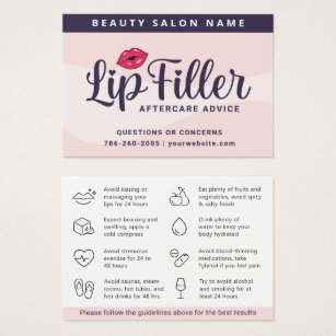 Modern Pink Lip Filler Aftercare Instructions Card