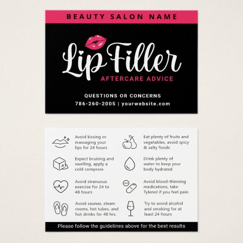 Modern Pink Lip Filler Aftercare Instructions Card