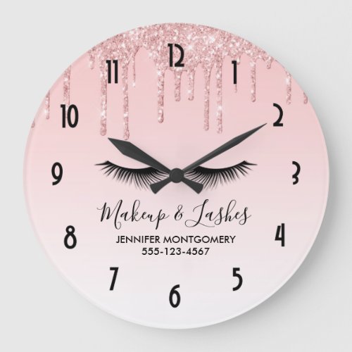 Modern Pink Liquid Glitter  Eyelashes Large Clock