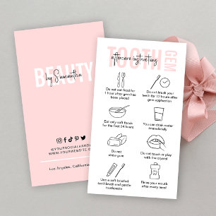 Modern Pink Logo Tooth Gem Aftercare Instructions Business Card