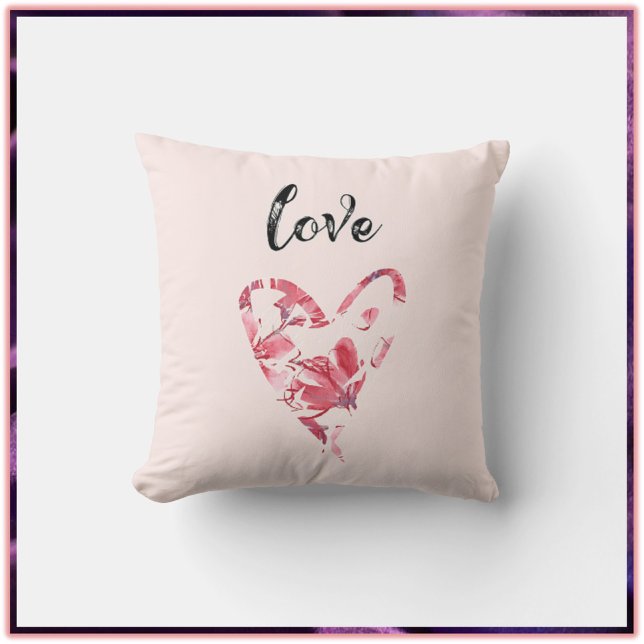 Modern Pink Love Floral Heart Throw Pillow (Creator Uploaded)