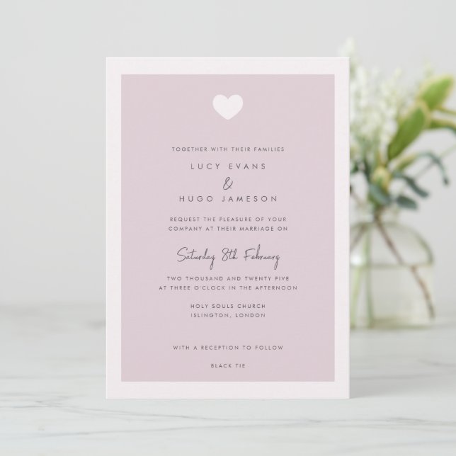 Modern Pink Love Heart Wedding Invitation (Standing Front)