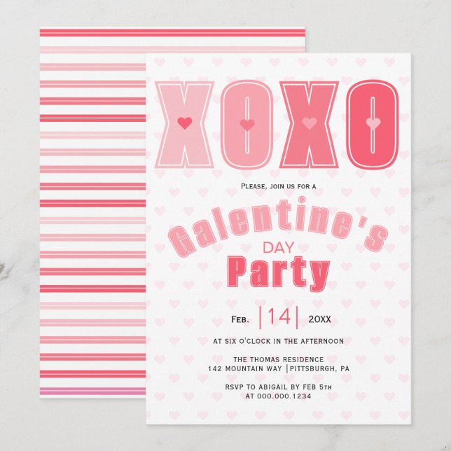 Modern pink LOVE hearts Galentines Day party Invitation (Front/Back)