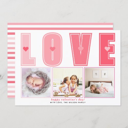 Modern pink LOVE Valentines Day hearts photo Holiday Card
