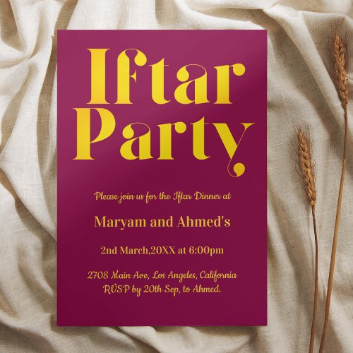 Modern Pink Magenta and Gold Iftar Party Invitation