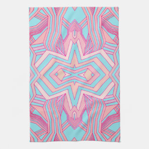 Modern Pink Magenta and Sky Blue Geometric Kitchen Towel