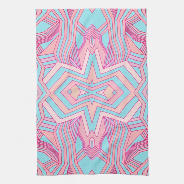 Modern Pink Magenta and Sky Blue Geometric Kitchen Towel (Vertical)