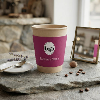 Modern Pink Magenta Branding Logo Business Name Coffee Cup Sleeve
