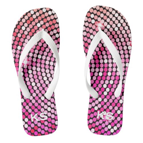 Modern pink magenta dots trendy monogram flip flops