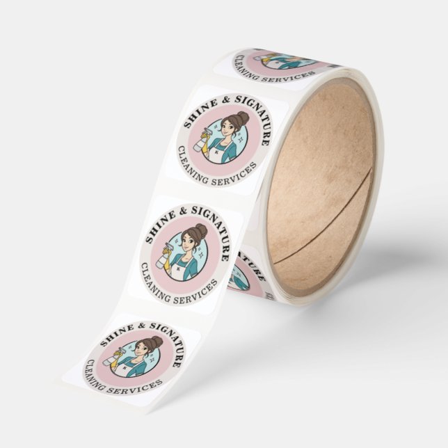 Modern Pink Maid Cleaning Service Stickers (Roll)