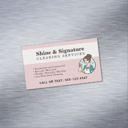 Modern Pink Maid Cleaning Services Business Card Magnet