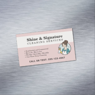 Modern Pink Maid Cleaning Services Business Card Magnet