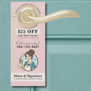 Modern Pink Maid Cleaning Services Door Hanger