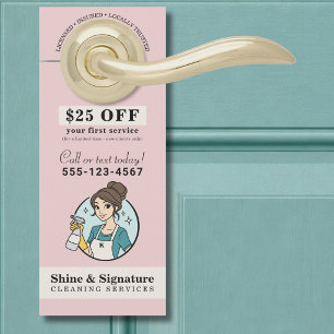Modern Pink Maid Cleaning Services Door Hanger