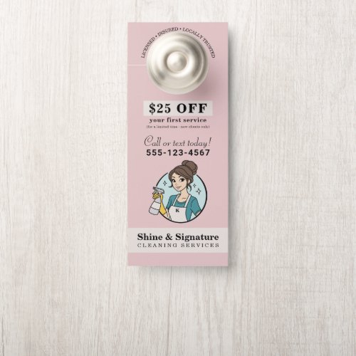 Modern Pink Maid Cleaning Services Door Hanger