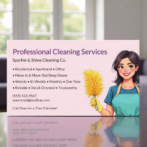Modern Pink Maid House Cleaning Service Business Card