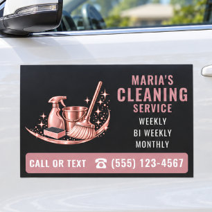 Modern Pink Maid House Cleaning Service Car Magnet