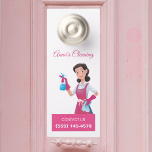 Modern Pink Maid House Cleaning Service Door Hanger