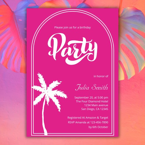 Modern Pink Malibu Girl Birthday Beach Party Invitation