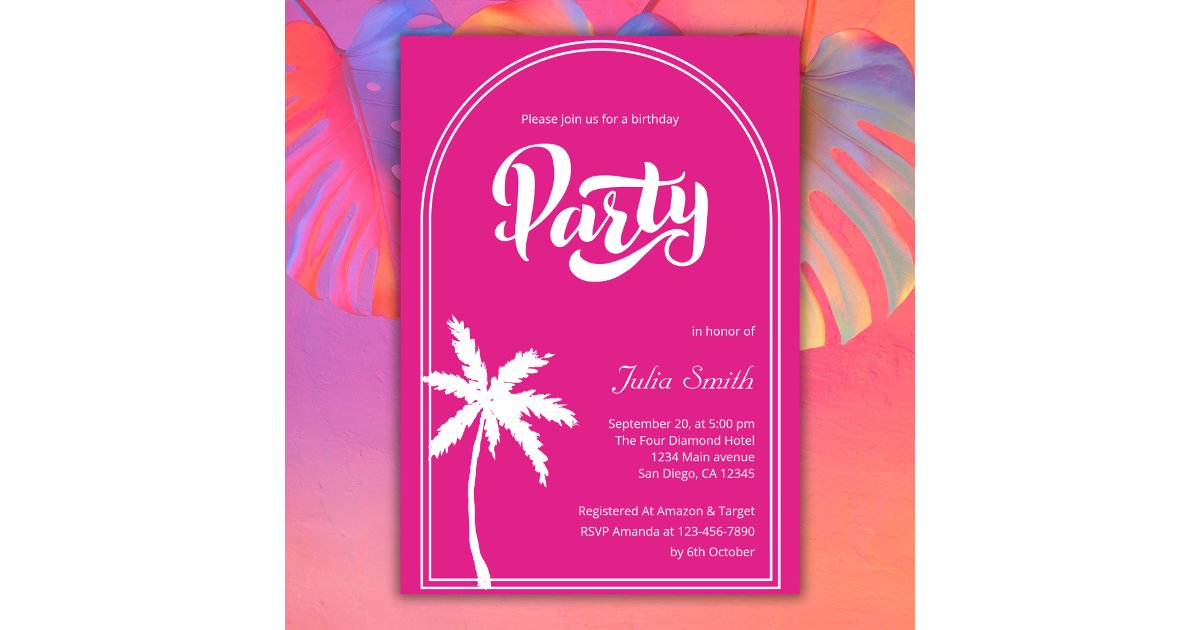 Modern Pink Malibu Girl Birthday Beach Party Invitation | Zazzle