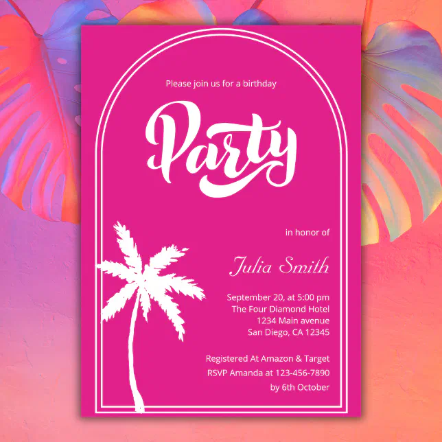 Modern Pink Malibu Girl Birthday Beach Party Invitation | Zazzle