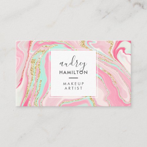 Modern pink marble chic gold elegant makeup artist business card