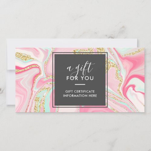 Modern pink marble chic gold glitter gift card