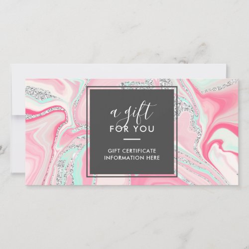 Modern pink marble chic silver glitter gift card