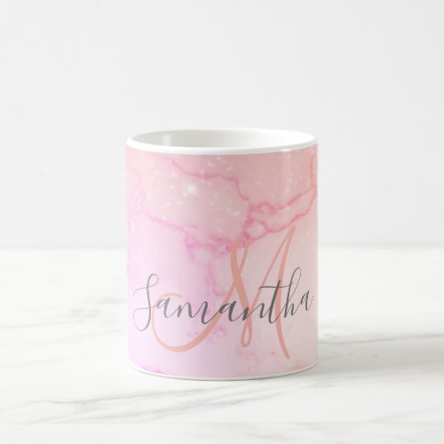 Modern Pink Marble  Glitter Sparkles  Name Coffee Mug