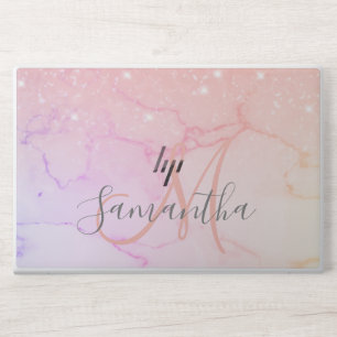 Modern Pink Marble & Glitter Sparkles  Name HP Laptop Skin