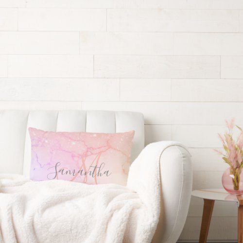 Modern Pink Marble  Glitter Sparkles  Name Lumbar Pillow